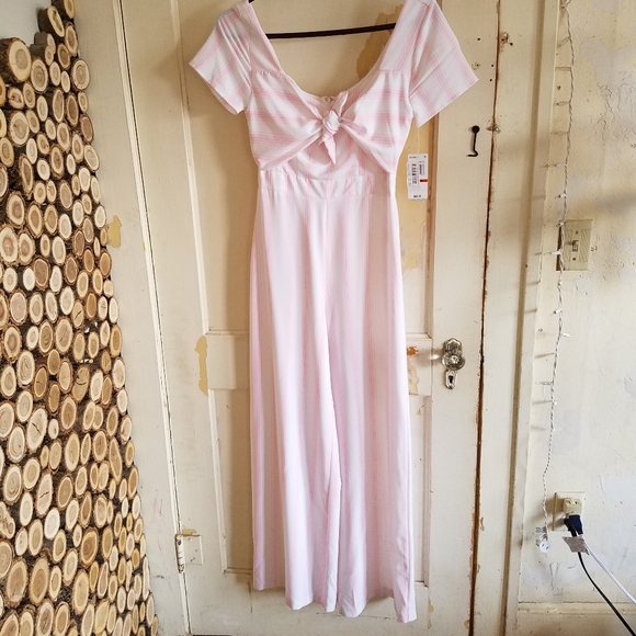 Gianni Bini Pants - GB Short Sleeve White & Pink Striped Jumpsuit
